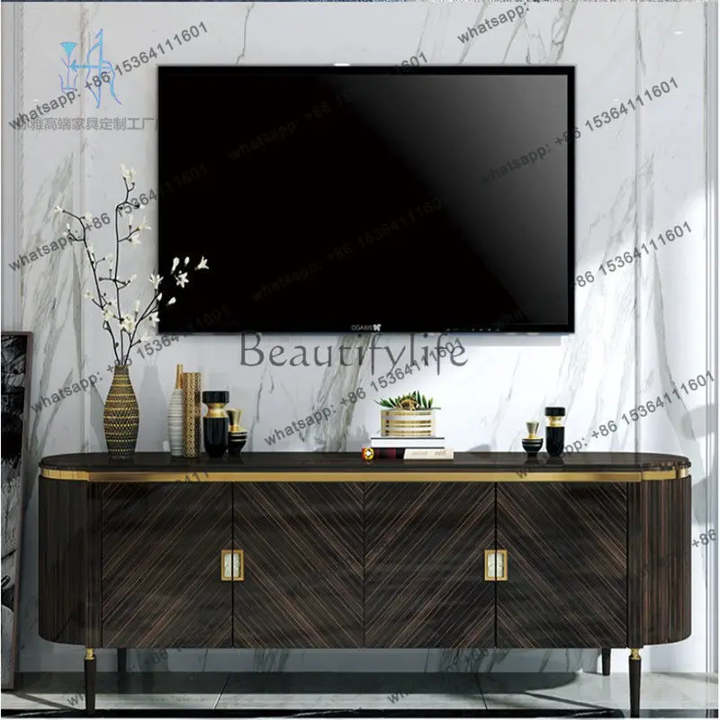 55Neoclassical light luxury solid wood TV cabinet coffee table combination modern simple ebony decorative cabinet