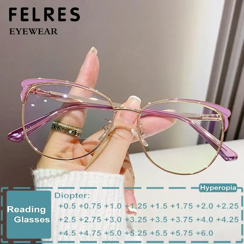 

Metal Cat Eye Anti Blue Light Reading Glasses Women Brand Design Alloy Prescription Presbyopic Glasses Elegant Glasses Frames
