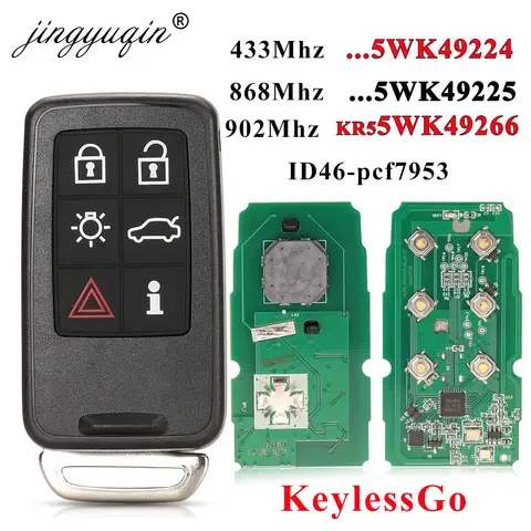 Автомобильный Дистанционный ключ jingyuqin 433/868/902 МГц KR55WK49266 для VOLVO XC60 XC90 S90 S60 2009-2014 PCF7953, автомобильный БЕСКЛЮЧЕВОЙ Go Smart 5WK49224