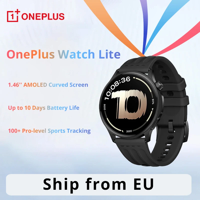 Montre connectée OnePlus Watch Lite, version globale, écran AMOLED de 1,46'', jusqu'à 10 jours d'autonomie, GPS double bande, appels Bluetooth