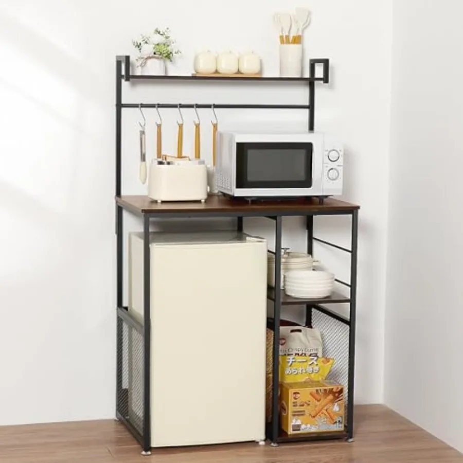 

Mini Fridge Cabinet Microwave Stand with Shelf Storage 4 Tiers Kitchen Bakers Rack with Adjustable Feet for Kitchen Dorm Space