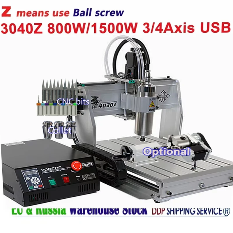 

Mini Aluminum CNC Wood Router YOOCNC 4030Z Desktop Engraving 3/4axis Milling Drilling Machine Water-cooling 800W 1500W 220V 110V