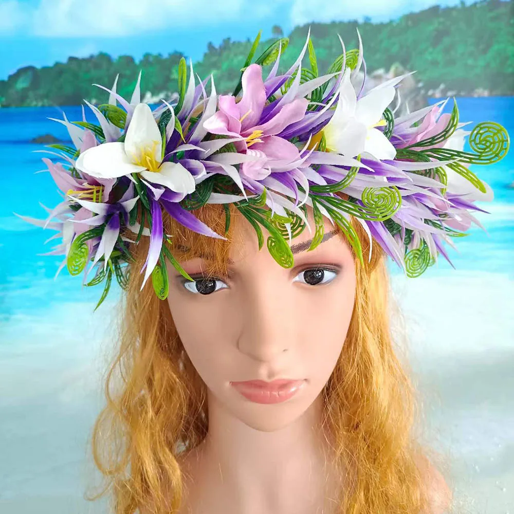 Free Shipping KN-hk057 20Pcs/lot Artificial Silk Lily Headband Haku Hawaii Floral Headwear Crown Dance Garland Flower Head Lei