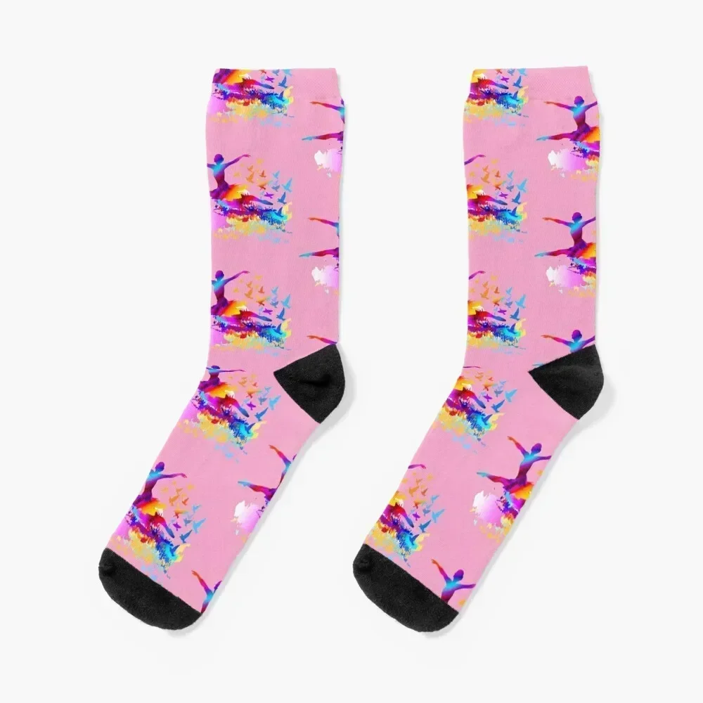 Ballet dancer jumping with flying birds Socks Soccer cute hiphop Men's Socks Women's Men's