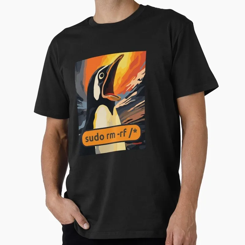 Screaming Tux Linux sudo rm -rf Kali Linux Operating System Graphic T‑Shirt Short Sleeve Tees Geek IT Developer Fan Gift Tops