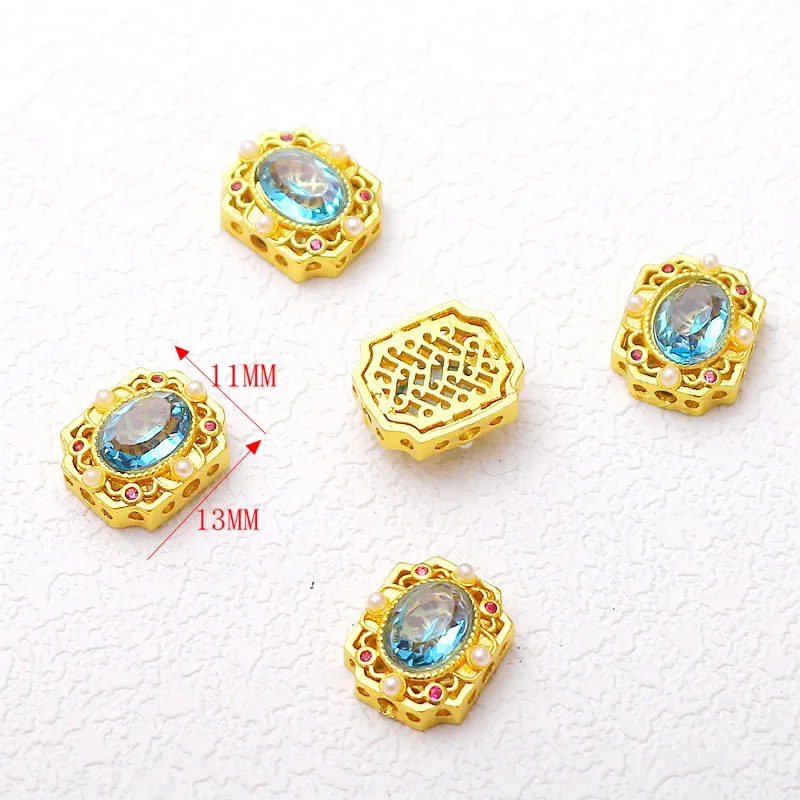 5pcs Copper-gold-plated Cat-eye Inlaid Beads Imitation Jade Transport Beads DIY Bracelet Necklace Accessories Jewelry Materials