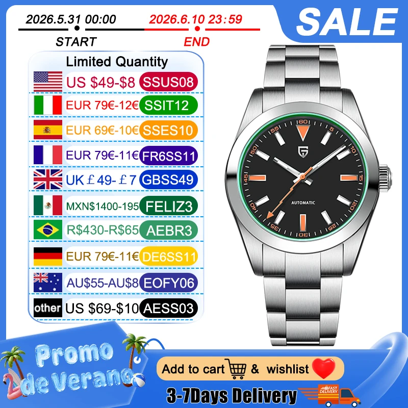 PAGANI DESIGN Green Glass Sapphire Men\'s Mechanical Watches Luxury Automatic Watch For Men NH35A Stainless steel Diving Clock