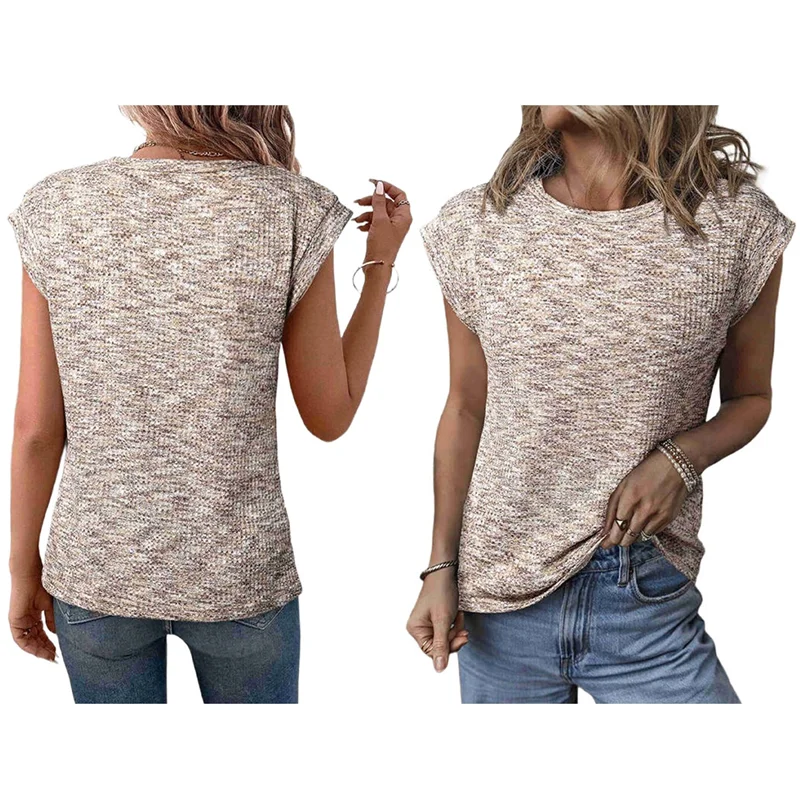 

ASDS-Summer Tops For Women Casual Crew Neck Waffle Knit Cap Sleeve Shirts Loose Fit Blouses Top