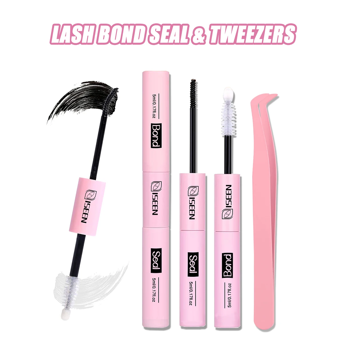 مجموعة Lash Bond and Seal 10 مل مزيل غراء الرموش القوي للغاية 5 مل مع فرشاة رموش برأسين وفرشاة حواجب ملاقط #2