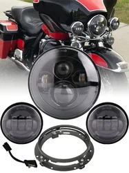For Harley Motorcycle Light Davidson Electra Glide Softail Fat Boy Touring 7 Inch Motor LED Headlight with 4.5 Inch Fog Lamps