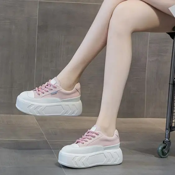 8cm Microfiber Leather Spring Autumn Shoes Chunky Sneakers Platform Wedge Women Casual Shoes Ladies Fashion Skate Boarding - view 5
