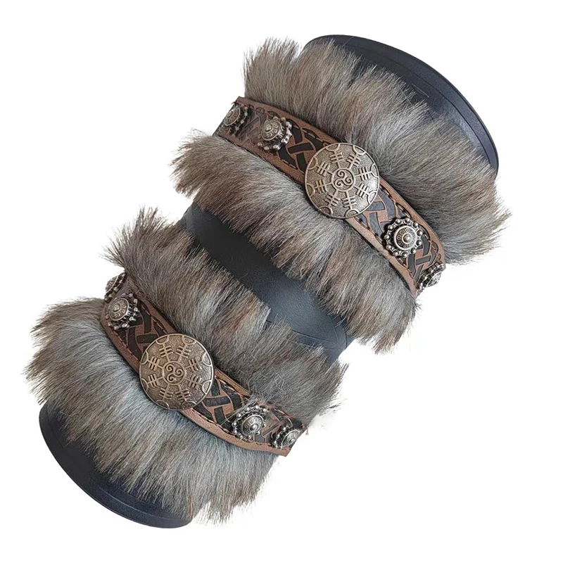 Bracelet de chevalier Viking médiéval, 2 pièces, en velours, fausse fourrure, en cuir PU, gantelet de Pirate, protège-poignets, Costume de Cosplay gothique