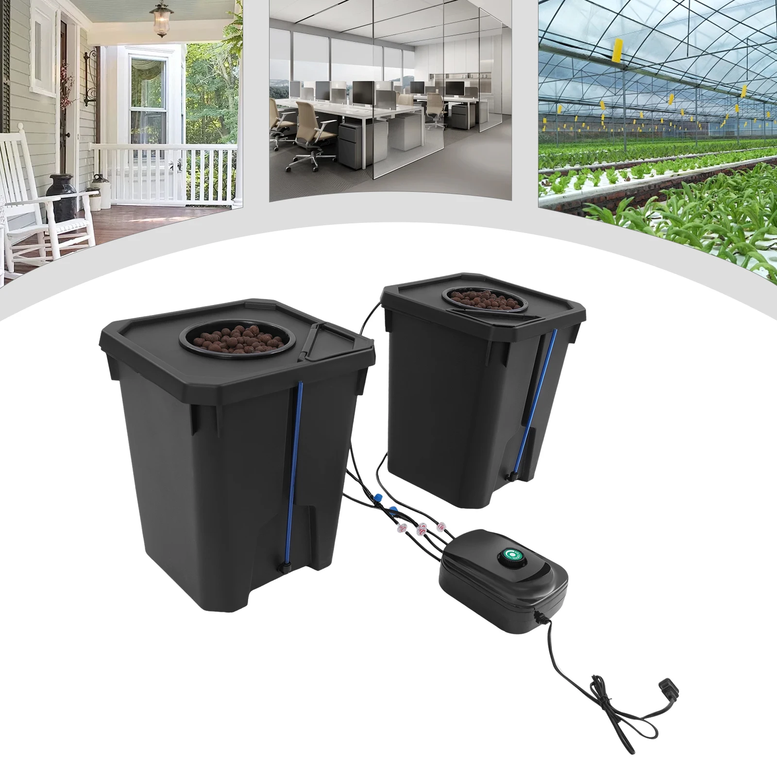 

2pcs 27L PP Hydroponics Growing System,Black Rectangular Floor Standing Culture Bucket System 30*30*40cm for Greenhouse,Garden