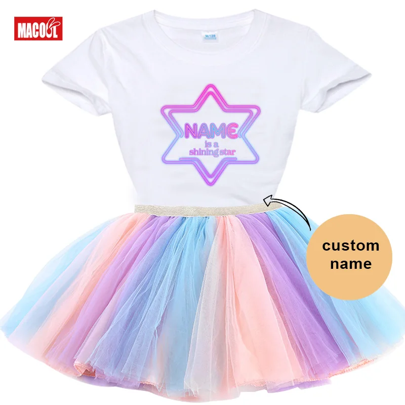 Birthday Clothes Girls Birthday Tutu Dress Set Birthday Party Shirts Girl Dress Set Child Suit Custom Name Outfits 6th 6