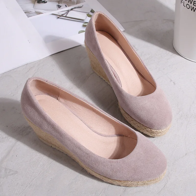 2023 Princess Kate\'s Same Suede Wedge Single Shoes Women Shallow Mouth Espadrilles Spring&Autumn Sandals High Heels Ladies Shoes