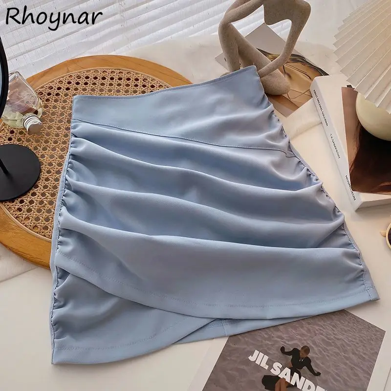 

Skirts Women Summer Folds Solid A-line All-match Elegant Ladies Korean Fashion High Waist Jupe Femme Chic Daily Leisure Simple