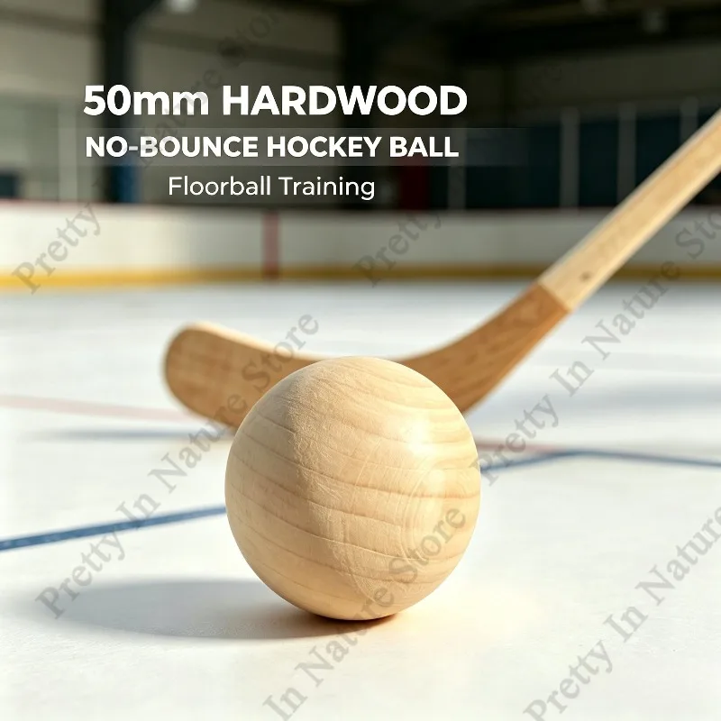 Hardwood Ice Hockey Wood Ball 50mm No-Bounce Solid Wooden Ball for Floorball & Hockey Skill Practice Indoor Training Equipment