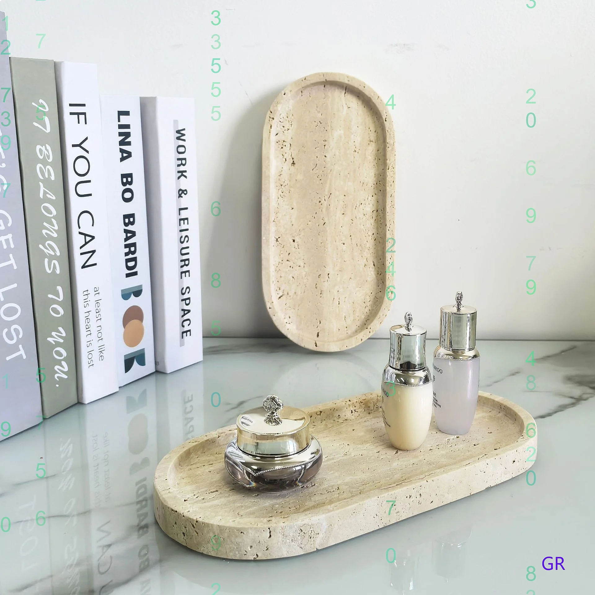 Travertine Tray Oval - Ovale Marmor-Travertin Schmuckschale Kosmetik-Organizer Eingangsbereich-Dekoration