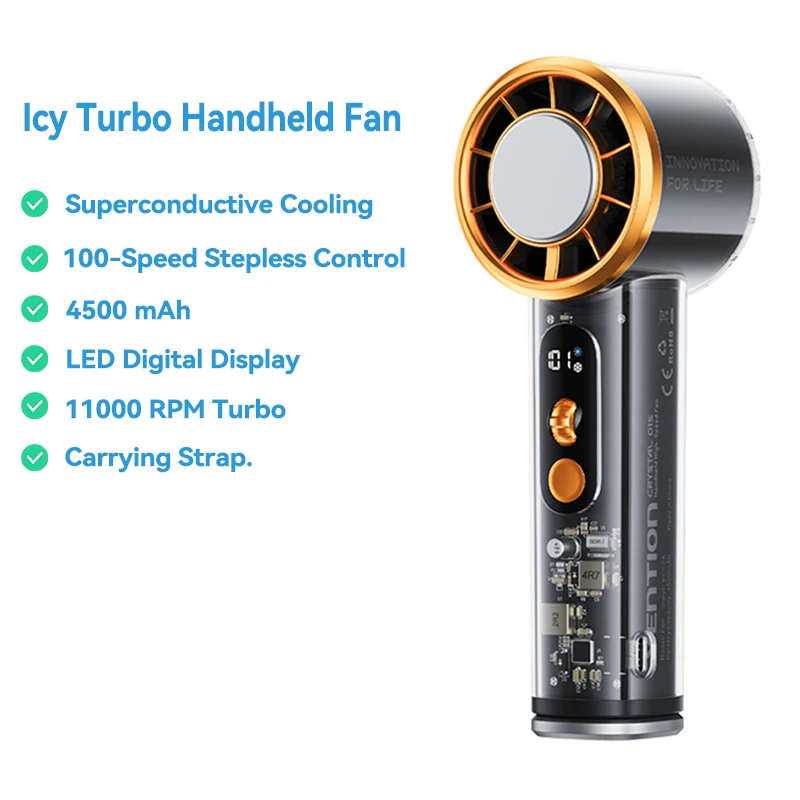 Vention supergeleidende koelhandventilator 11000 RPM borstelloze motor 100 hoge snelheden LED digitaal display Outdoor campingventilator