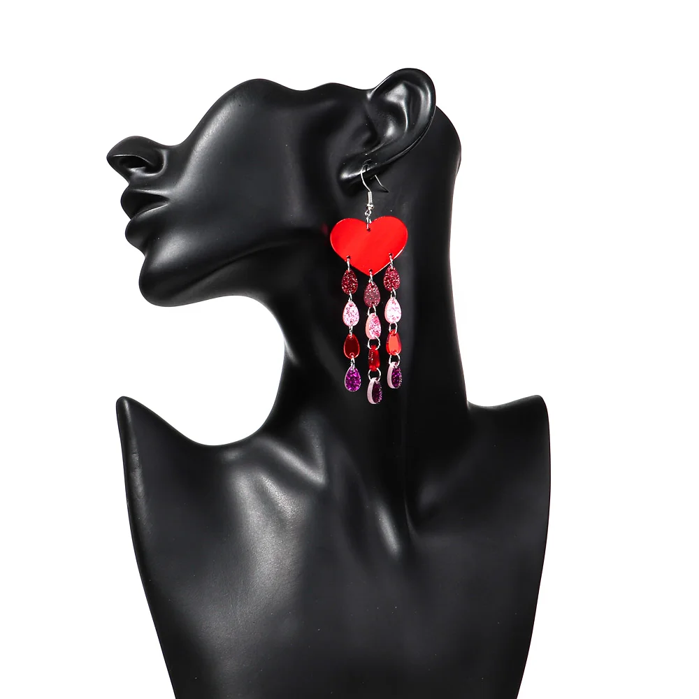 New Glitter Acrylic Love Waterdrop Tassel Long Earrings for Women Heart Rain Rocket Drop Earring Jewelry Valentine\'s Day Gifts