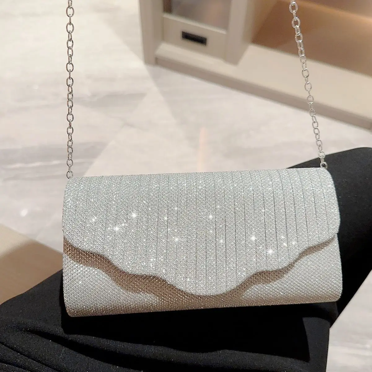 Ladies Glitter Envelope Clutch Bag Fashion Delicate Shining Detachable Chain Crossbody Bags Underarm Shoulder Bag Trendy Handbag