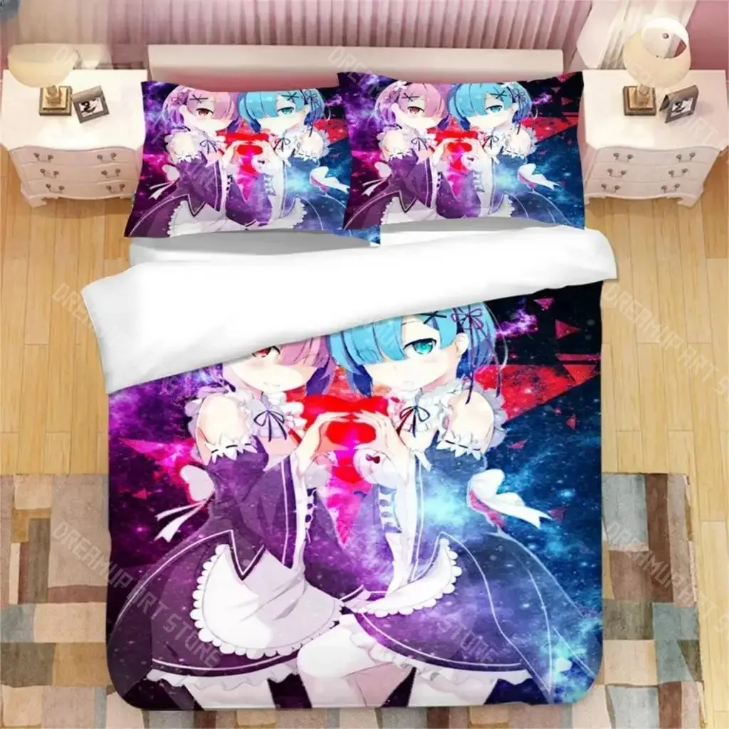 Re ZERO Starting Life in Another World Rem Emilia Bedding Set Boys Girls Duvet Cover Twin Queen King Full Single Double Sizes