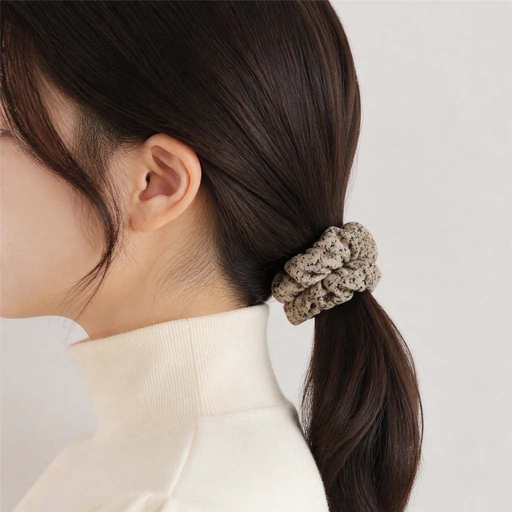Khaki Wishing Garden Petite Floral Single-Layer Scrunchie Handmade Elastic Hair Tie for Ponytail and Bun 2