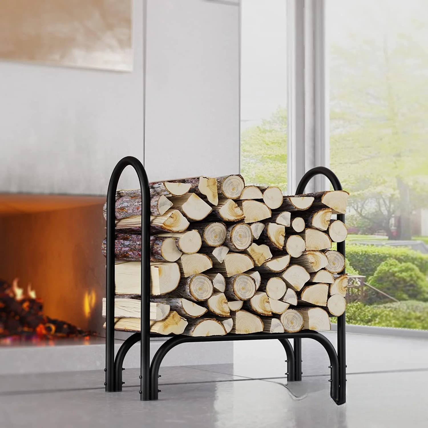 Minimalist Firewood Rack Outdoor Wood Storage Bracket Firewood Tool Rack for Fireplace