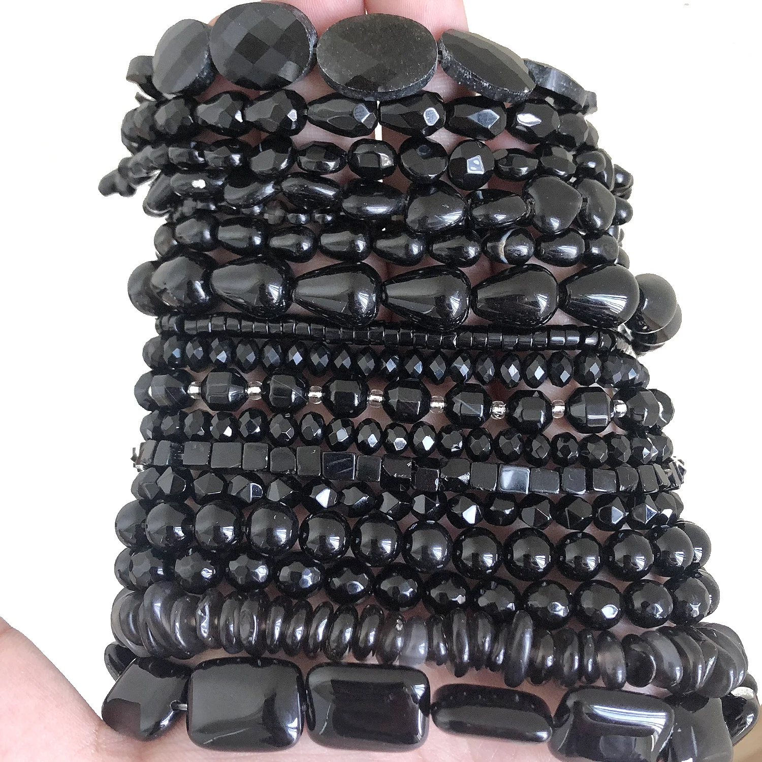 Natural Stone Black Onyx Round Faceted Irregular Agates Smooth Rondelle Beads for Jewelry Making DIY Charms Bracelets Necklace