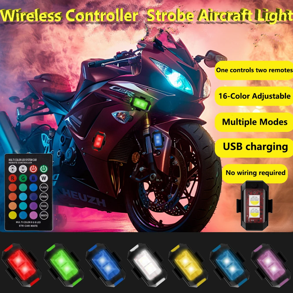 Multi-functional Motorcycle Signal Lamp LED Anti-collision Warning Light Strobe Remote control 7 Colors Turn Signal Indicator
