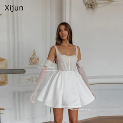Xijun Glitter Ivory Short Wedding Dresses Sequined Pearls Corset Back Bridal Gowns Formal A-Line Brideamaid Gown 2025 Customized