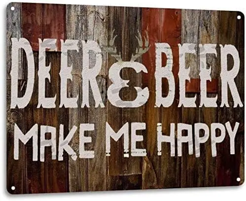 Deer Beer Make Me Happy Aluminum Tin Sign Metal Wall Art Decorations Iron Painting for Indoor Outdoor Home Decor Room Door Acces