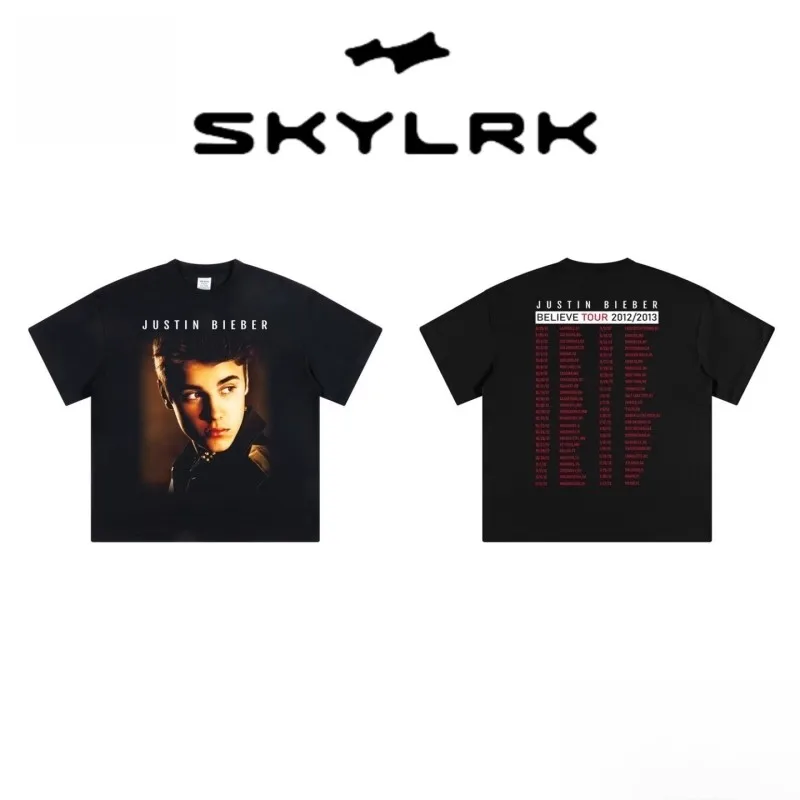 

JUSTIN BIEBER BELIEVE TOUR НОВАЯ ВИНТАЖНАЯ ФУТБОЛКА Мужчины Женщины Хлопковая пара Американская ретро футболка с короткими рукавами Модная