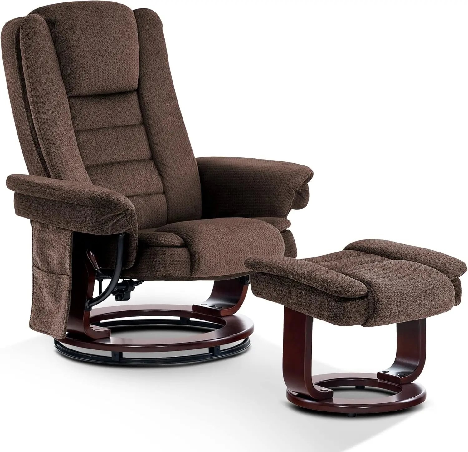 Mcombo Swivel Recliner With Ottoman, Fabric Accent Tv Chair With Vibration Massage, Ideal For Small Space, Living Room &