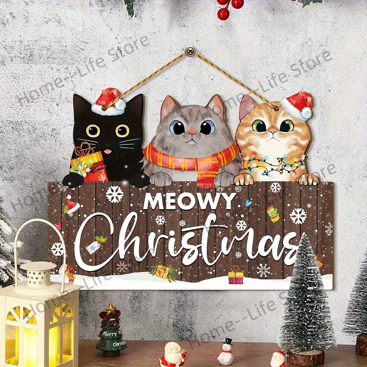 

1Pcs Christmas Wooden Cute Cat Pendant Christmas Party Door Christmas Tree Decoration Bedroom Door Decoration Supplies