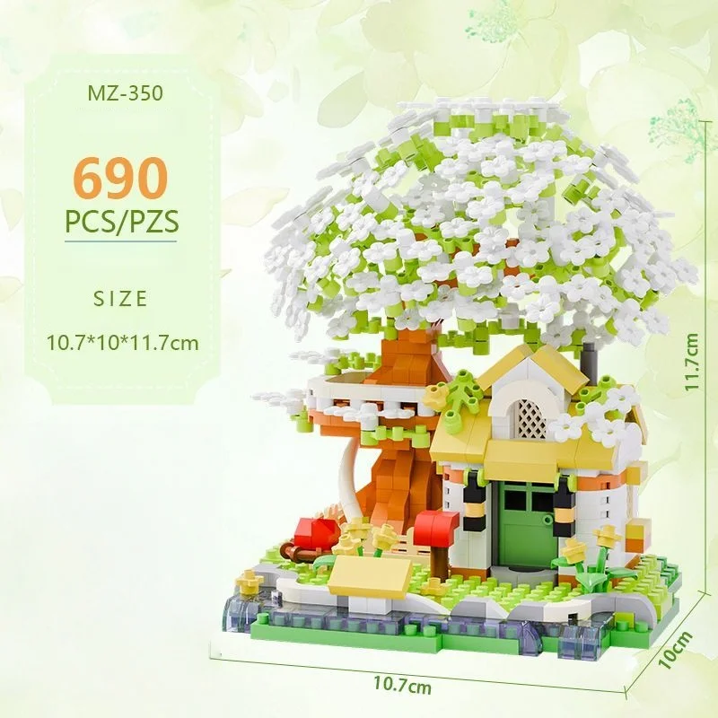 600+ Teile Vierfarbiger Kirschblüten-Baumhaus-Baustein-Bausatz, Schlafzimmer- und Arbeitszimmer-Montage-Display, Weihnachtsgeschenk (ohne Box) – Detail 7