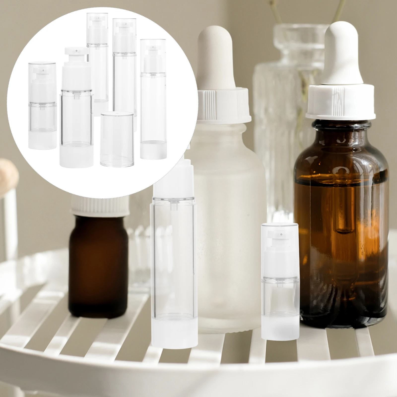 

5 Pcs Vacuum Pump Bottle Dispenser Traveling Bottles with Pumps Lotion Airless Small