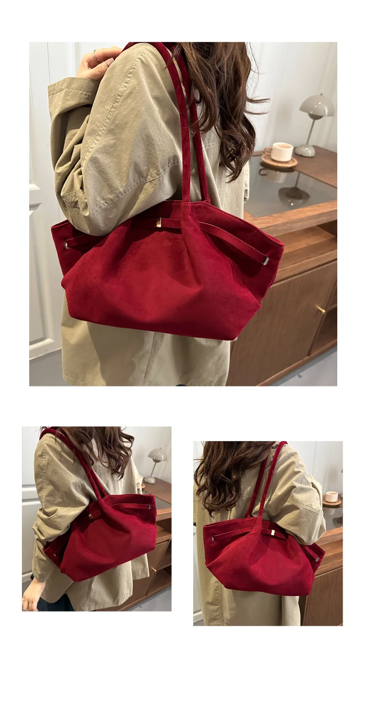 Umhängetasche aus Wildlederimitat für Damen, modisch, Pendler-Einkaufstasche, lässig, Unterarm-Eimer-Geldbörse, Herbst, täglich, Luxus-Handtasche – Detail 28
