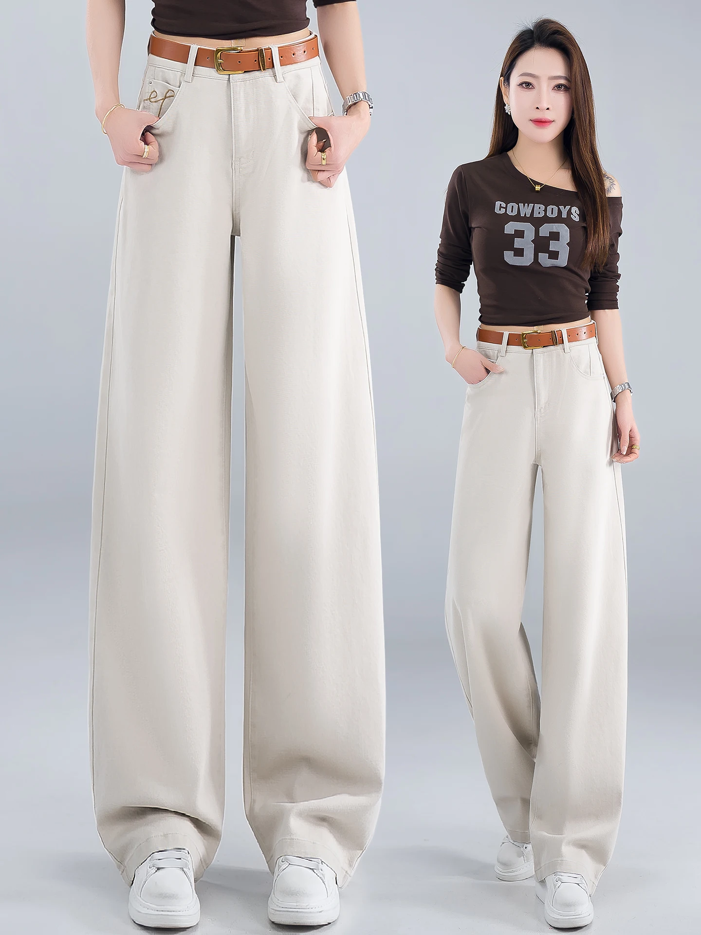 

High Waist Wide Leg Jeans Women's Spring Autumn 2026 New Style Slim Straight Cut Knife Denim Pants Casual Cotton Blend