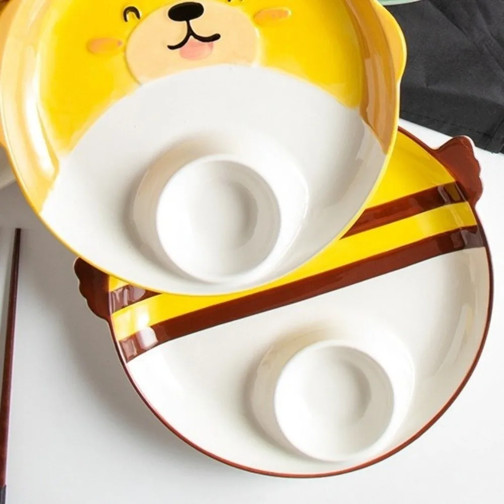 Ceramic Dipping Sauce Dish Japanese Style Thicken Grid Dumpling Plate Animal Shape Dipping Sauce Compartment Cow Sushi Plate