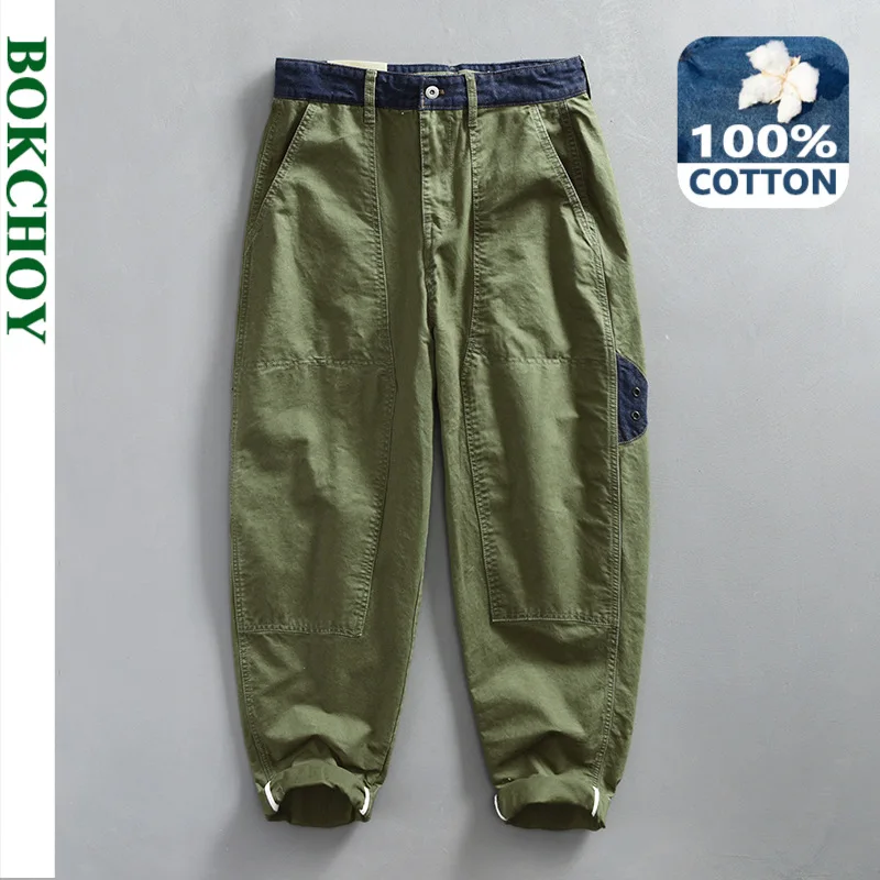 2024 Spring New Casual Cargo 100% Cotton Pants for Men Vintage Big Pocket Trousers Streetwear Men ATZ647