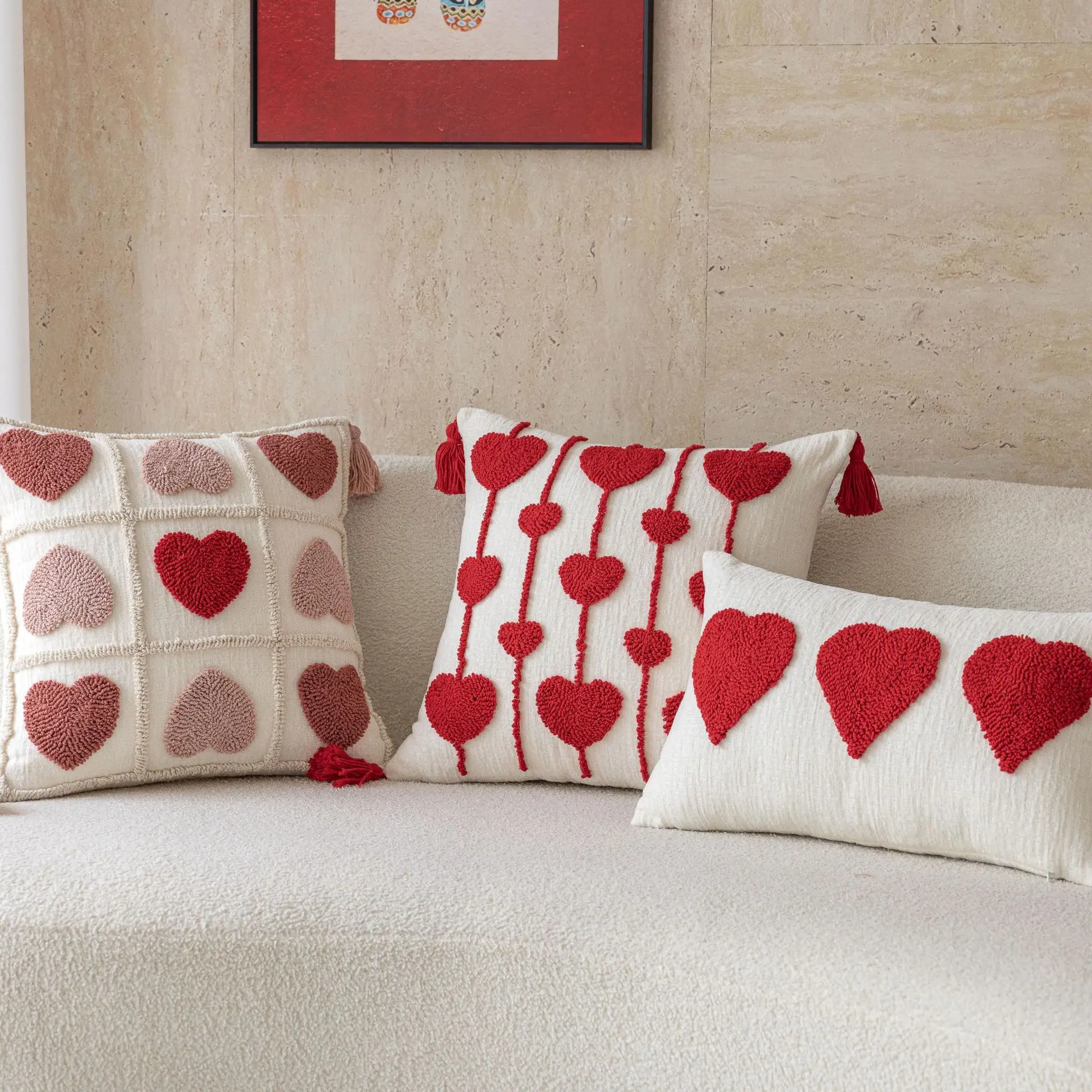 30x50/45x45cm Heart 3D Embroidery Throw Pillowcase Cojines Round Velvet Red Letter Headboard Cushion Cover Sofa Pillow Covers