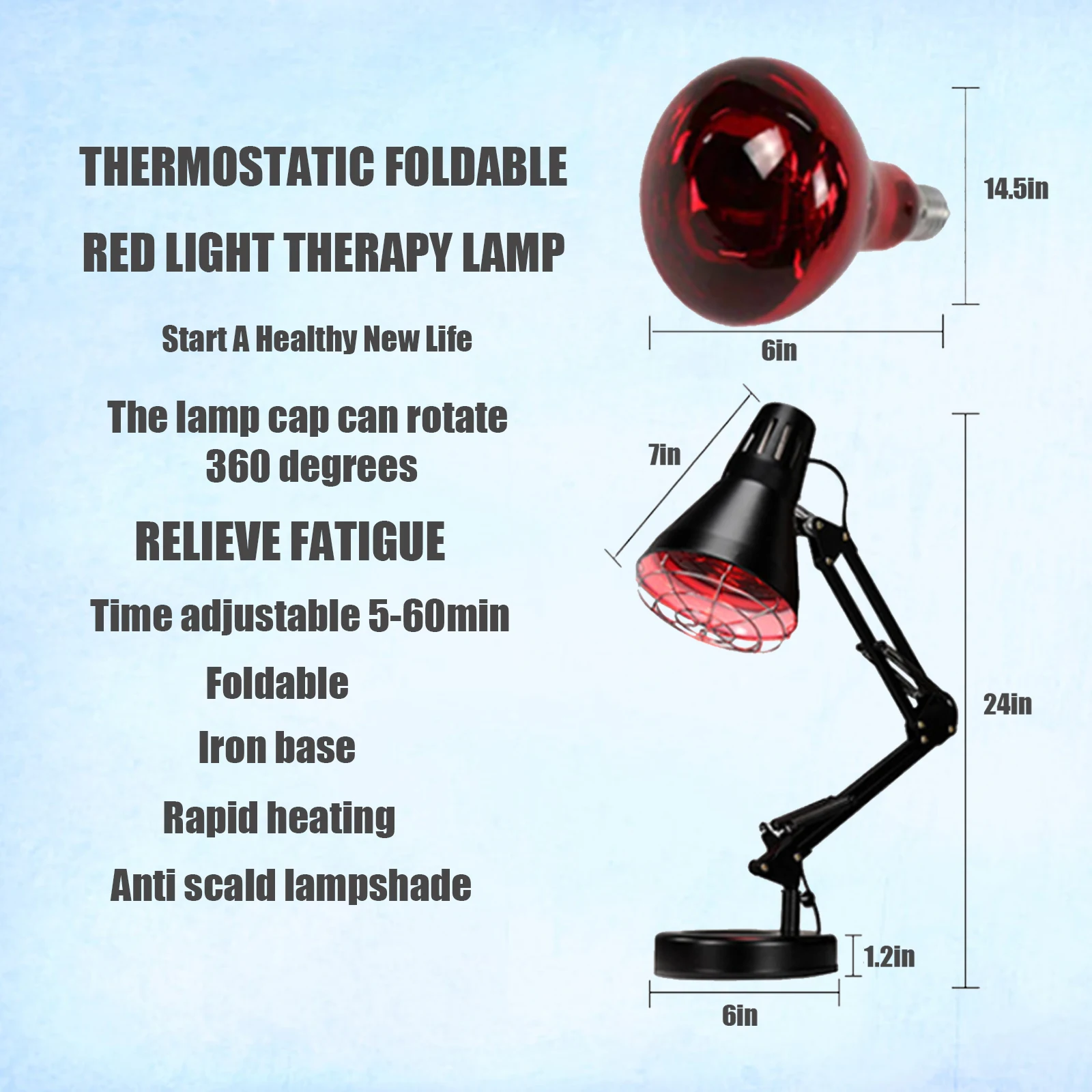 Red Light Therapy Near Infrared Lamp Bulb Device 18 LED for Skin and Body Pain Relief with Flexible Adjustment Bracket 660nm and