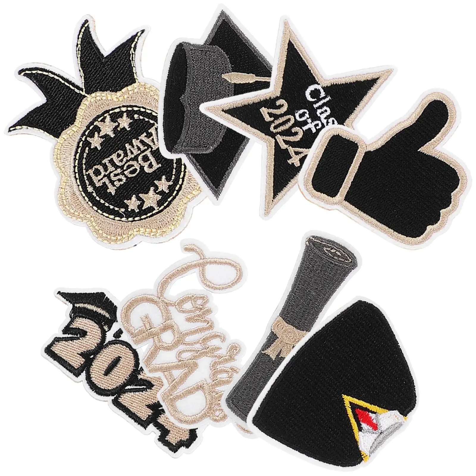 8 Pcs Adhesive Graduation Patches Repair Embroidered Applique Craft Clothes Graduaction Class Decor Props Small