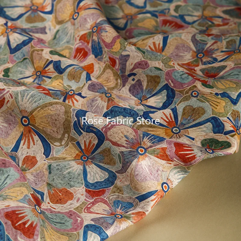 

1 meter Multi Colored Floral Thin Brocade Fabric for Summer Dress Cheongsam Shirt Pants Diy Sewing