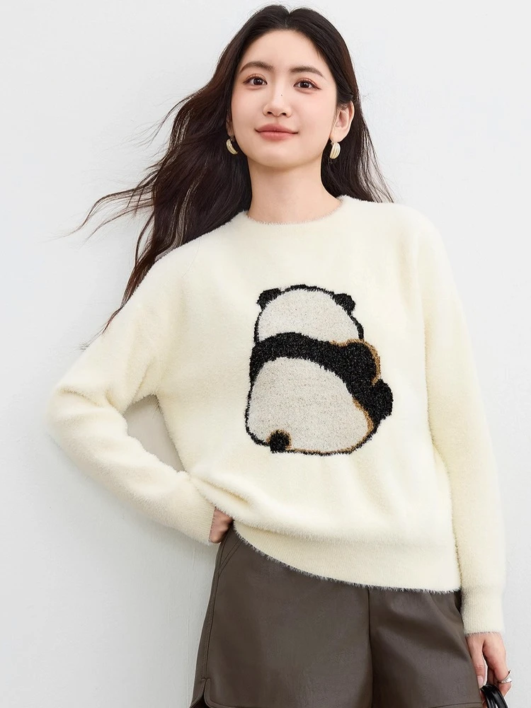 

SENTUBILA Women's Sweater 2025 Autumn Winter O-neck Long Sleeve Pullover Casual Loose Fit Soft Knitwear Woman Clothing W54EE3511
