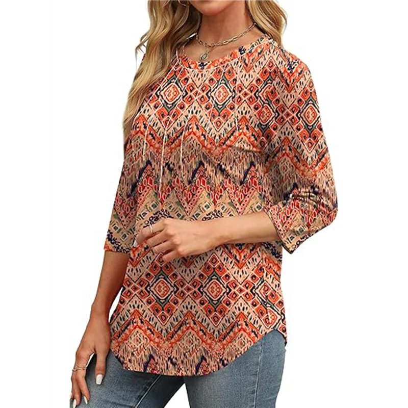 

AOAO-3/4 Length Sleeve Womens Tops Round Neck Casual Tunic Tops Basic Pleated Shirts Loose Fit 2025