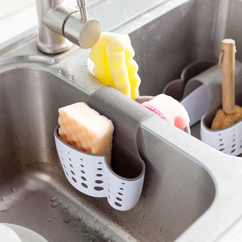 

White Pvc Sink Sponge Holder Tap Hanging Strainer Bathroom Storage Rack Draining Shelf Soap Brush Organizer For Kitchen