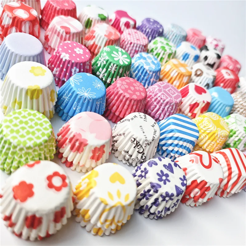 

【Q】HUA HUA 2,5 см цветной лоток для выпечки торта с рисунком, 500 шт., круглые бумажные футляры для кексов, набор