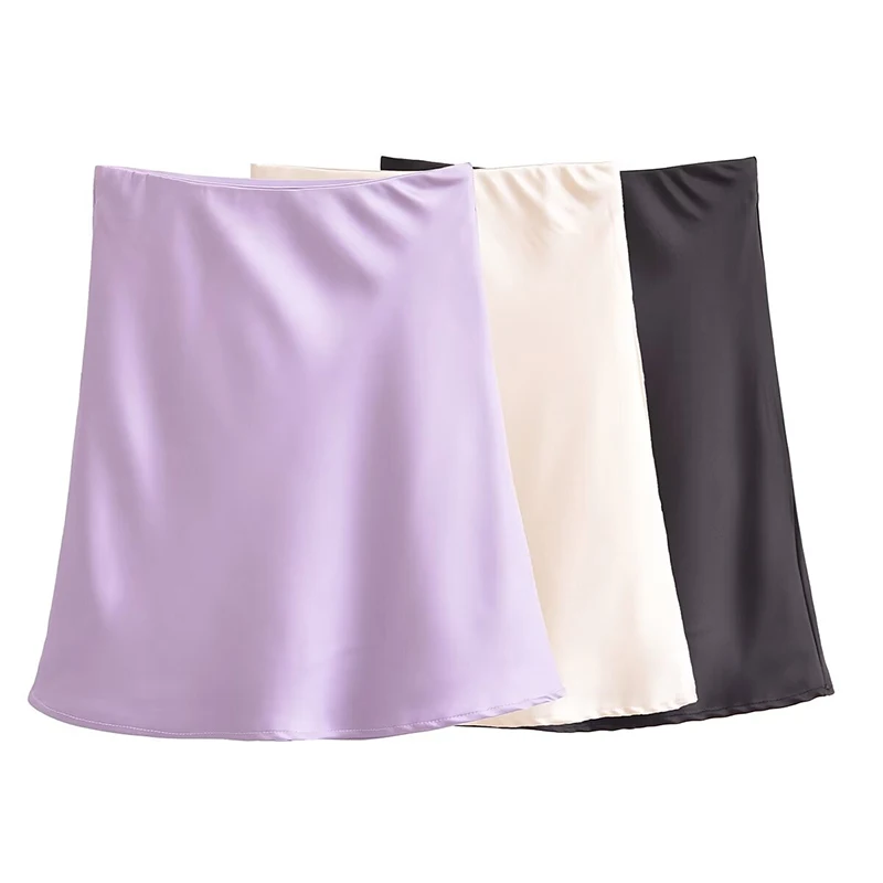 

Summer 2024 Women Vintage High Waist A-line Mini Skirt Sexy Elegant Office Ladies Satin Skirts